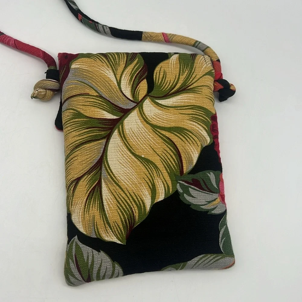 Unbranded Tropical Floral Motif Fabric Crossbody Red Black Multi.